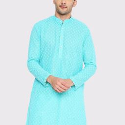 Maharaja Floral Embroidered Band Collar Georgette Straight Kurta-image-3