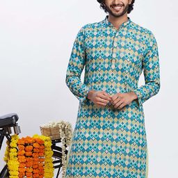 KISAH Geometric Printed Mandarin Collar Kurta-image-43