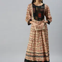 SHOWOFF Floral Printed Puff Sleeves Sequinnned A-Line Ethnic Dress-picture-17