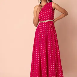 INDYA Women Pink One Shoulder Belted Ethnic Dress-picture-41