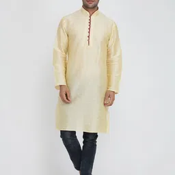 ROYAL KURTA Men Brown Thread Work Summer Sheers Kurta-image-30