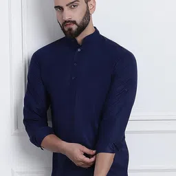 ROYAL KURTA Band Collar Cotton Short Kurta-image-9
