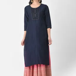 Span Ethnic Motifs Yoke Design Sequinned Pure Silk Kurta-7