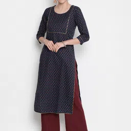 GLAM ROOTS Women Blue Regular Sleeves Gotta Patti Kurta-picture-25