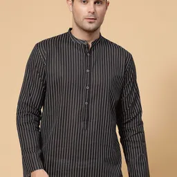 ADWYN PETER Striped Band Collar Cotton Kurta-picture-55