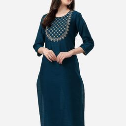 HERE&NOW Women Teal Ethnic Motifs Embroidered Kurta-picture-42