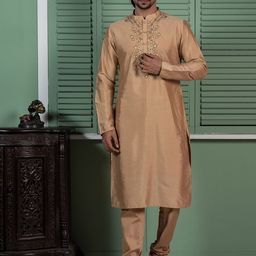 KISAH Geometric Yoke Design Mandarin Collar Thread Work Kurta-picture-37