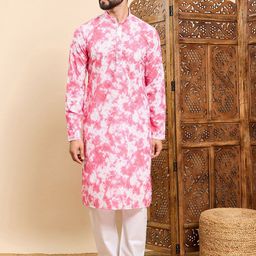 House of Pataudi Tie & Dye Printed & Embroidered Cotton Straight Kurta-picture-30