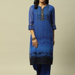 Rangriti Floral Printed Round Neck Three-Quarter Sleeves Straight Kurta-image-73