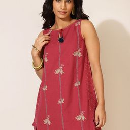 Fabindia Mauve Floral Printed Pure Cotton Kurti-image-0
