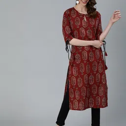 antaran Women Maroon Paisley Printed Keyhole Neck Kurta-picture-31
