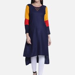 Fabclub Women Navy Blue Colourblocked Kurta-image-92