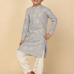 KISAH Boys Ethnic Motifs Printed Mandarin Collar Pure Cotton Straight Kurta-image-72