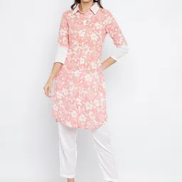 Be Indi Women Collared Floral Pathani Side Slits Regular Kurta-37