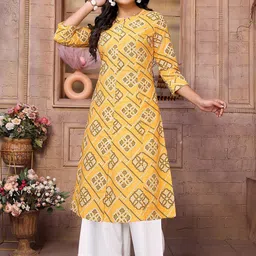 Rangita Bandhani Printed Mandarin Collar Roll Up Sleeves A-Line Cotton Kurta-image-24