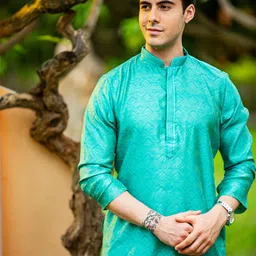 Sanwara Men Green Ethnic Motifs Kurta-image-68