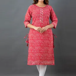 Lee Moda Women Red Printed Gotta Patti Indie Prints Kurta-picture-21