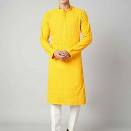 Shiv Leela  Floral Chikankari Embroidered Mandarin Collar Cotton Straight Kurta-image-76