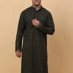 KRAFT INDIA Ethnic Motifs Embroidered Chikankari Kurta-image-26