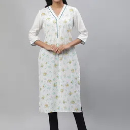 AURELIA Floral Printed Lace Insert V-Neck Straight Kurta-picture-48