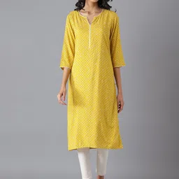 AURELIA Women Yellow Embroidered Keyhole Neck Flared Sleeves Chikankari Kurta-image-70