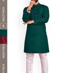 allan peter Pack Of 2 Mandarin Collar Cotton Kurtas-image-5