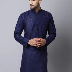 Kaifoo Men Navy Blue Embroidered  Kurta-image-99