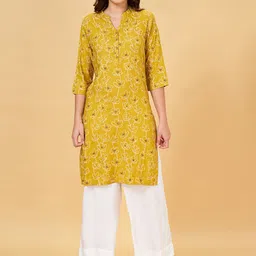RANGMANCH BY PANTALOONS Floral Printed Mandarin Collar Straight Kurta-image-97