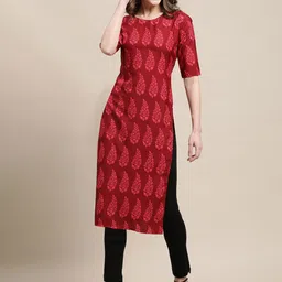 7Threads Women Multicoloured Floral Printed Block Print Crepe Kurta-image-97