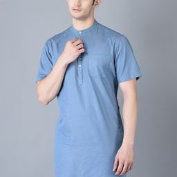 CANOE Band Collar Curved Hem Straight Cotton Kurta-image-47