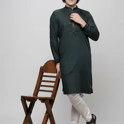 MAAHI FABS Mandarin Collar Thread Work Pathani Kurta-39