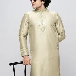MAAHI FABS Ethnic Motifs Yoke Design Sequinned Detailed Cotton Straight Kurta-image-86