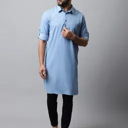 even Men Blue Thread Work Pathani Kurta-56