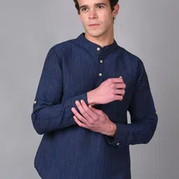 Vastraa Fusion Band Collar Pure Cotton Kurta-11
