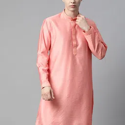 MANQ Woven Design Thread Work Mandarin Collar Straight Kurta-image-81