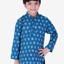 BownBee Boys Blue Ethnic Motifs Printed Kurta-picture-26