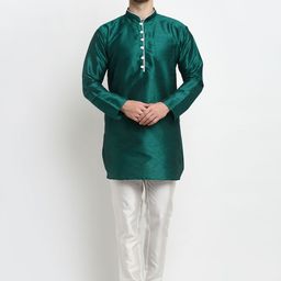 Benstoke Men Green Solid Straight Kurta-image-129