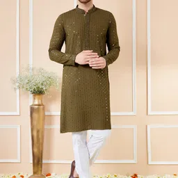 See Designs Floral Thread Work Pathani Kurta-picture-55