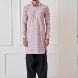 See Designs Shirt Collar Ethnic Motifs Printed Pathani Cotton Kurta-image-97