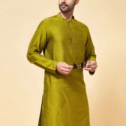 indus route by Pantaloons Mandarin Collar Woven Design Pathani Kurta-picture-41