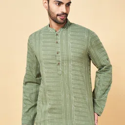 indus route by Pantaloons Striped Thread Work Cotton Pathani Kurta-picture-55