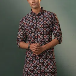 SHVAAS by VASTRAMAY Geometric Printed Shirt Collar Straight Kurta-image-51