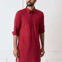 See Designs Ethnic Motif Printed Shirt Collar Pure Cotton Kurta-image-94
