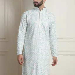 SOJANYA Geometric Embroidered Mandarin Collar Sequined Pure Cotton Straight Kurta-image-41