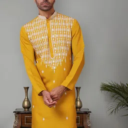 Jompers Men Geometric Yoke Design Kurta-picture-38