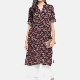 RANGMANCH BY PANTALOONS Women Black & Red Floral Printed Kurta-47