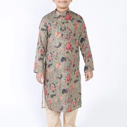 TABARD Boys Green Floral Printed Kurta-image-1