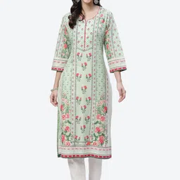 Biba Women Green Floral Printed Pure Cotton Straight Kurta-picture-44