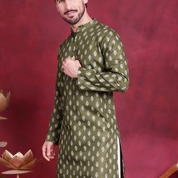 Jompers Ethnic Motifs Printed Band Collar Kurta-image-9