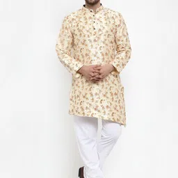 KLOTTHE Men Beige Floral Printed Kurta-image-97